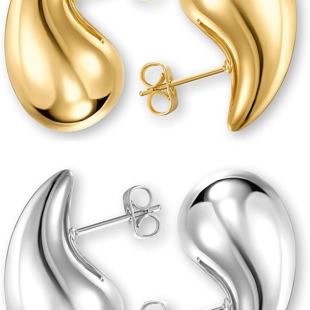 Elegant Teardrop Gold Chunky Hoop Earrings for Women - Hypoallergenic, Water Dro